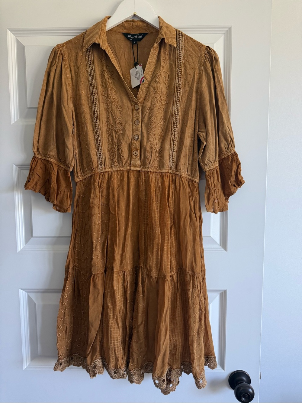 Young Threads Prairie Embroidered Baby Doll Mini Dress NWT